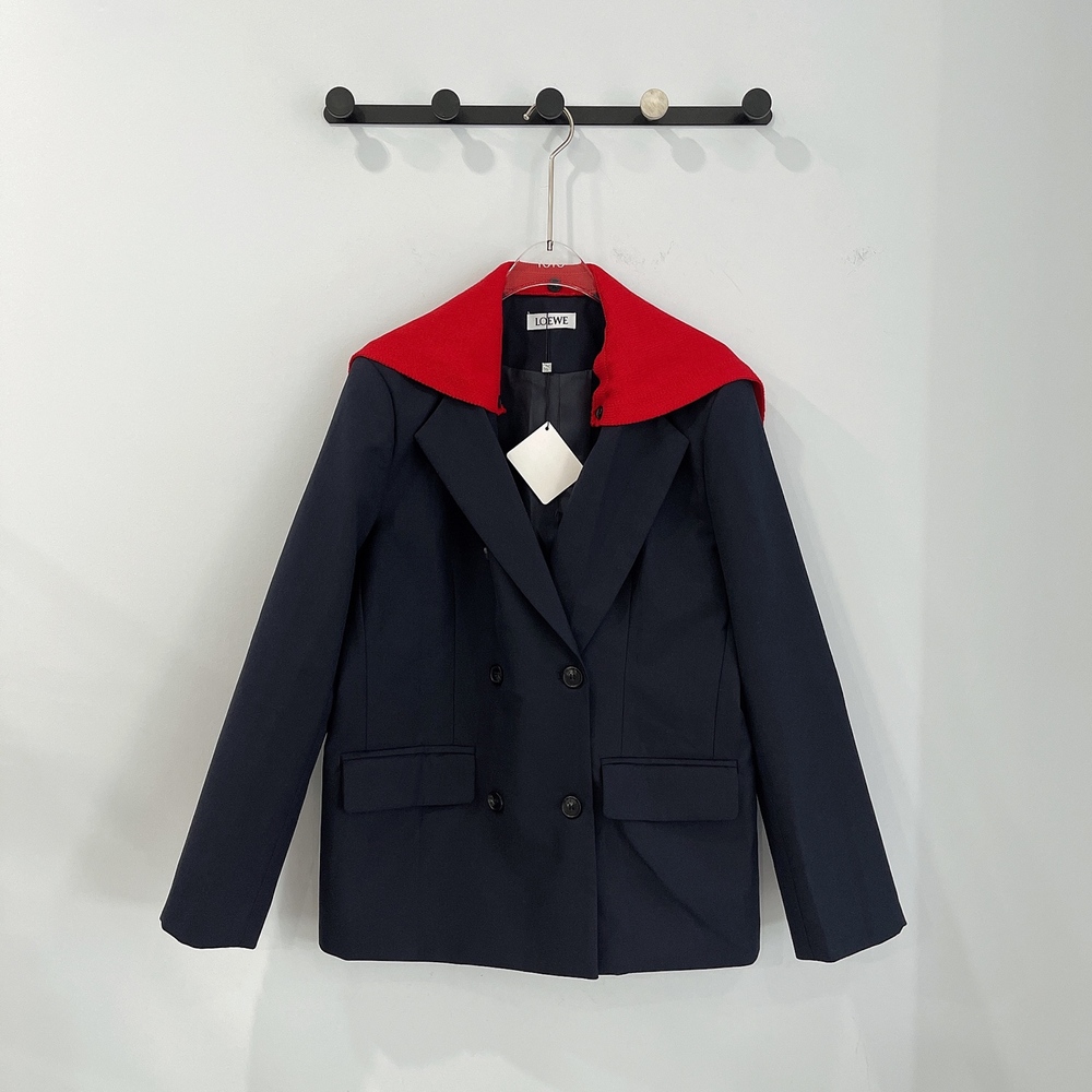 Loewe woolen navy collar men's suit jacket